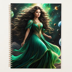 This striking woman has dark, wavy hair that casca planner