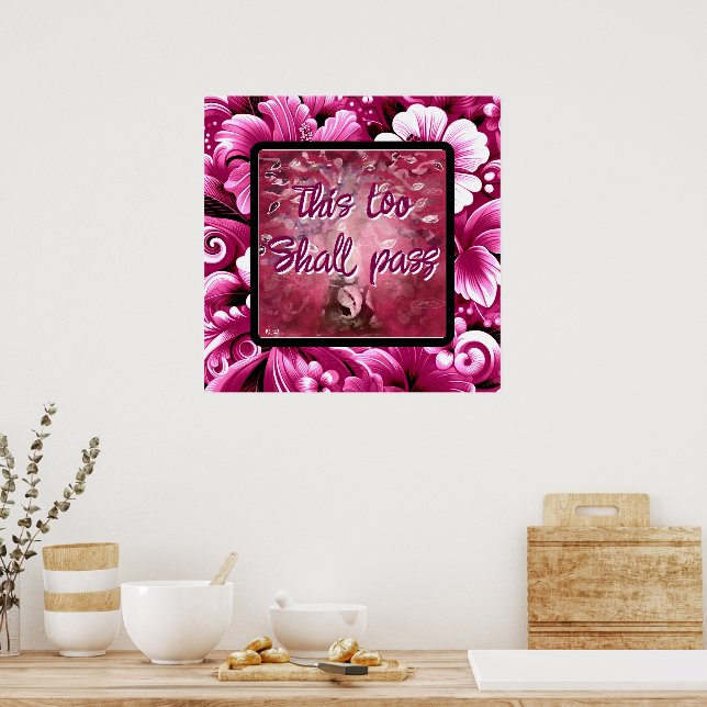 This Too Shall Pass Abstract Tree Pink White Poster (Kitchen)