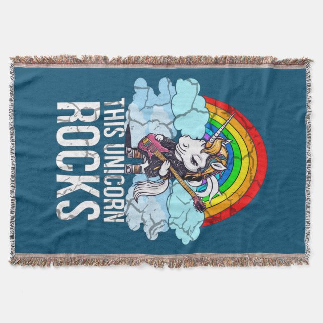 This Unicorn Rocks Guitar Throw Blanket (Front)