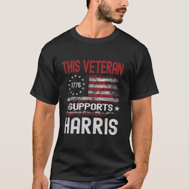 This Veteran Supports Harris American USA Flag Kam T-Shirt (Front)