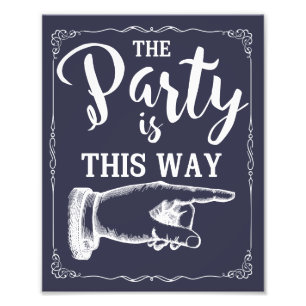 This way party wedding sign right arrow navy