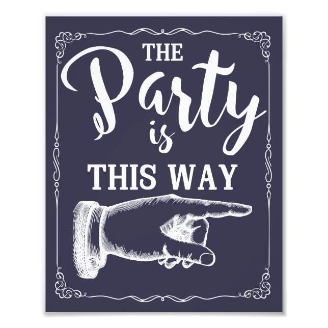 This way party wedding sign right arrow navy (Front)