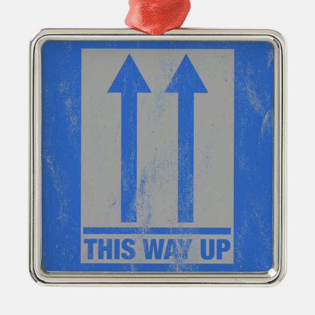 This way up sign metal tree decoration (Front)