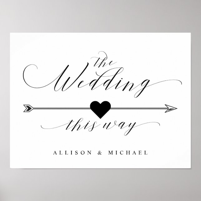 This Way Wedding Calligraphy Script Arrow Sign (Front)