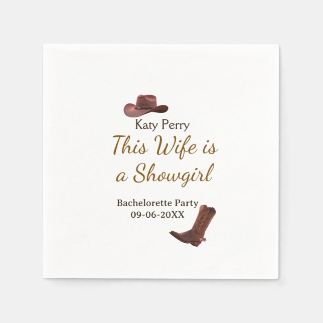This Wife is a showgirl bachelorette party name da Napkin (Front)