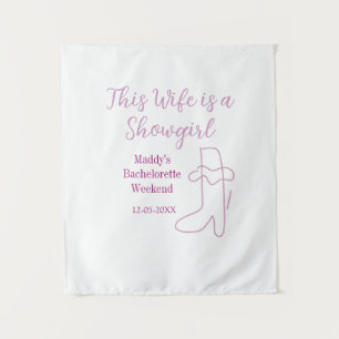 this wife is a showgirl bachelorette party purple tapestry