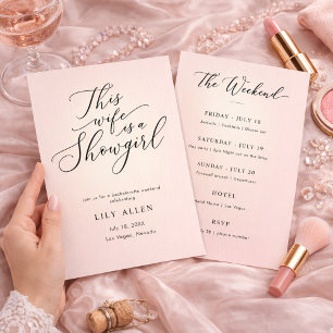 This Wife Is a Showgirl Blush Bachelorette Weekend Invitation