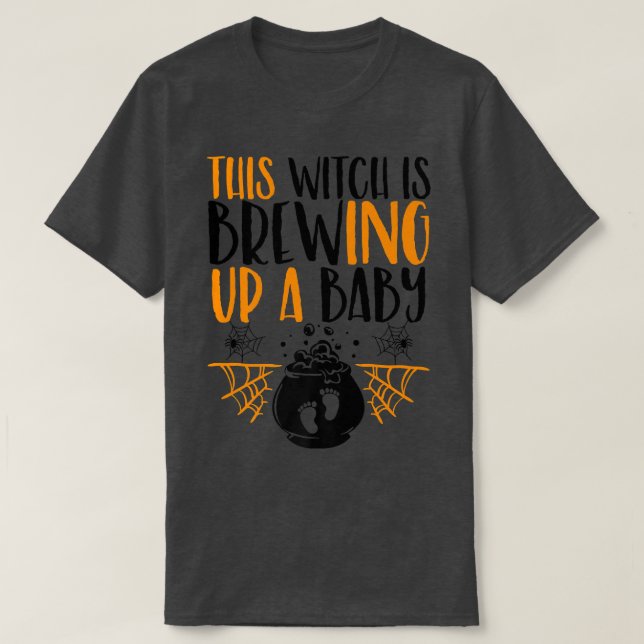 This Witch Is Brewing Up a Baby Halloween Pregnant T-Shirt (Design Front)