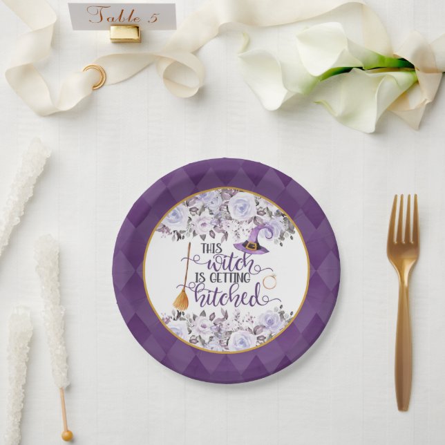 This Witch is Getting Hitched Paper Plate - Floral (Wedding)