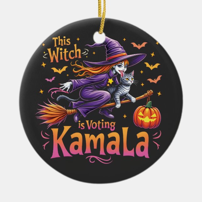 This Witch is Voting Kamala Cat Lady Harris   Ceramic Ornament (Front)