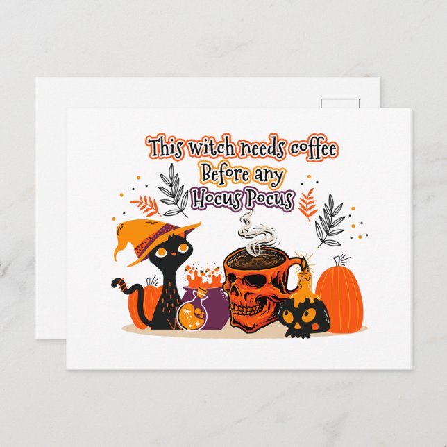 This Witch Needs Coffee Before Any Hocus Pocus Postcard (Front/Back)