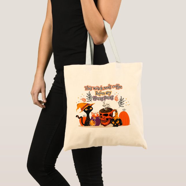 This Witch Needs Coffee Before Any Hocus Pocus Tote Bag (Front (Product))