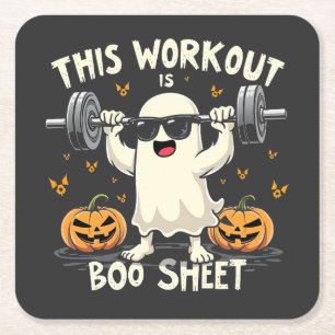 This Workout Is Boo Sheet Spooky Halloween Fitness Square Paper Coaster