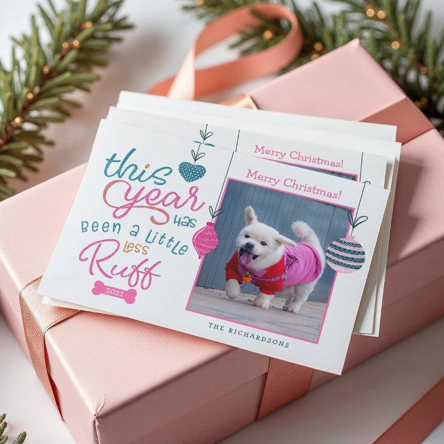 This Year Has Been Less Ruff Fun Glitter Dog Photo Holiday Card (This Year Has Been Less Ruff Fun Glitter Dog Photo Holiday Card)