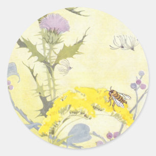 Thistle and Bee on Goldenrod Classic Round Sticker