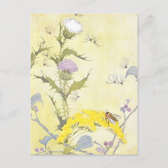 Thistle and Bee on Goldenrod Postcard (Front)