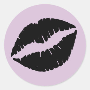 Thistle and Black Lipstick Print Classic Round Sticker