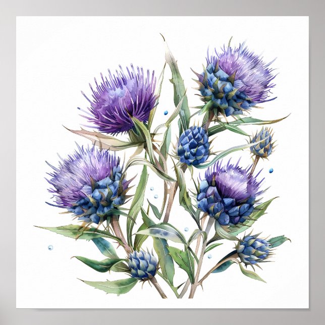 Thistle Art Print, Wildflowers Poster (Front)