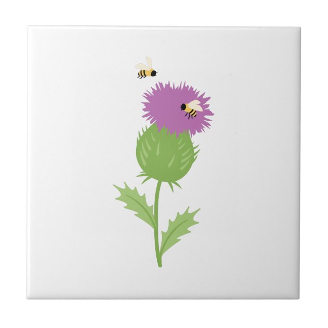 Thistle Bees Ceramic Tile (Front)