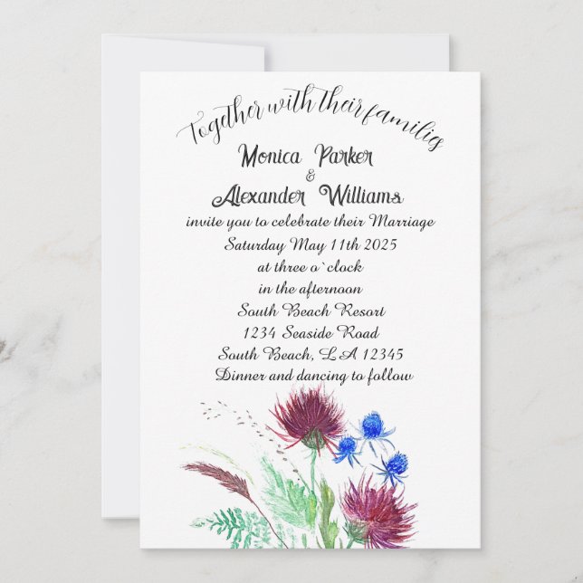 Thistle Botanical Elegant Simple Minimal Wedding  Invitation (Front)