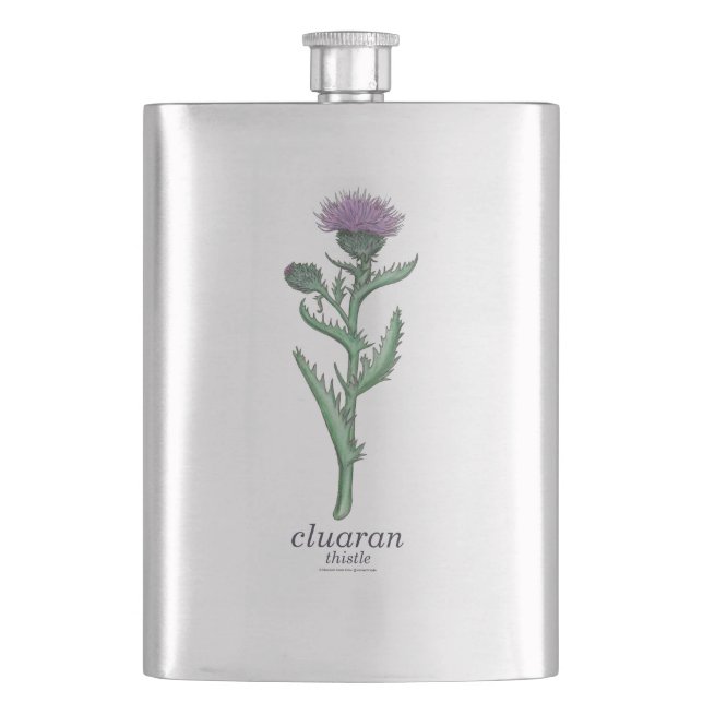 thistle / cluaran with Scottish Gaelic translation Hip Flask (Front)