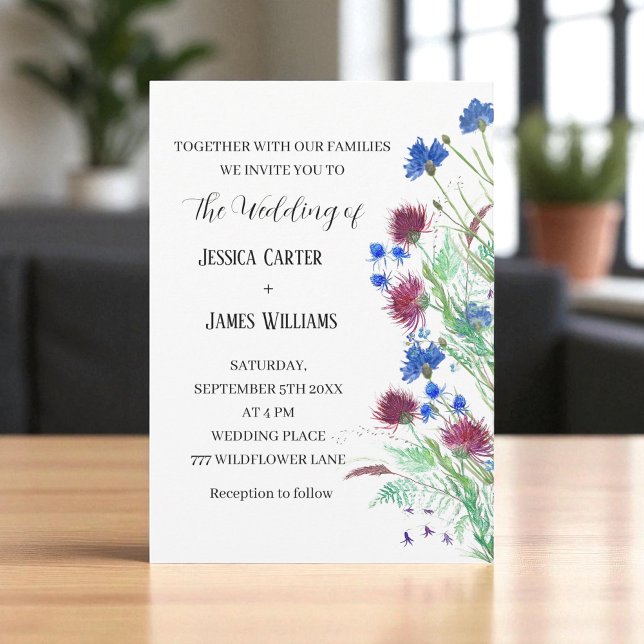 Thistle Cornflowers Wildflower Rustic Wedding Invitation (Creator Uploaded)