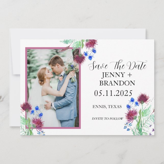 Thistle Elegant Scottish Purple Floral Photo  Save The Date (Front)