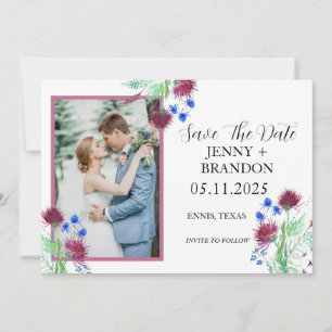 Thistle Elegant Scottish Purple Floral Photo  Save The Date