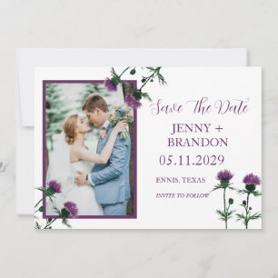 Thistle Elegant Scottish Purple Floral Photo  Save The Date