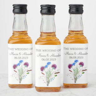 Thistle Floral Scottish Watercolor Wedding Party Liquor Bottle Label