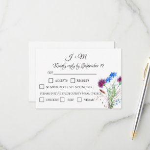 Thistle Floral Scottish Watercolor Wedding RSVP Card