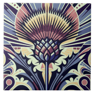 Thistle Flower Art Deco Ceramic Tile