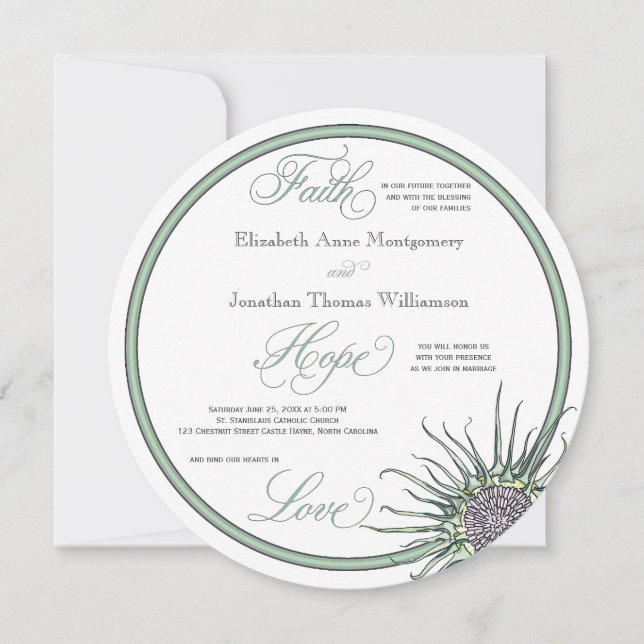 Thistle Flower Faith Hope Love Wedding Invitation (Front)