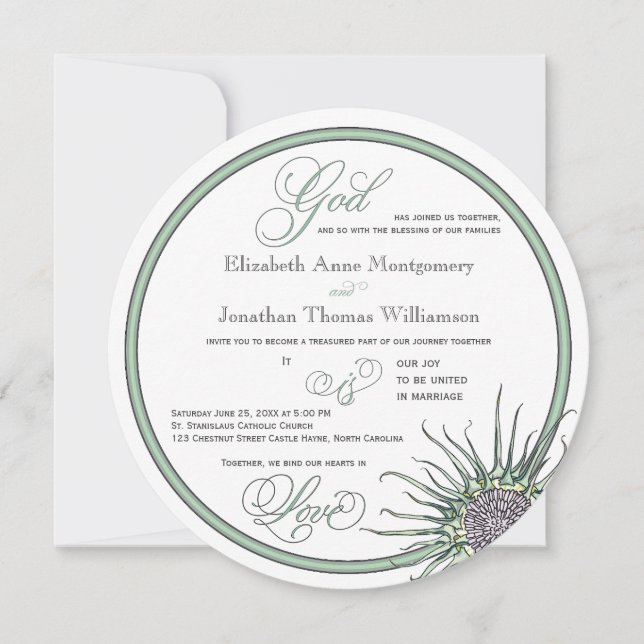 Thistle Flower God is Love Christian Wedding Card (Front)