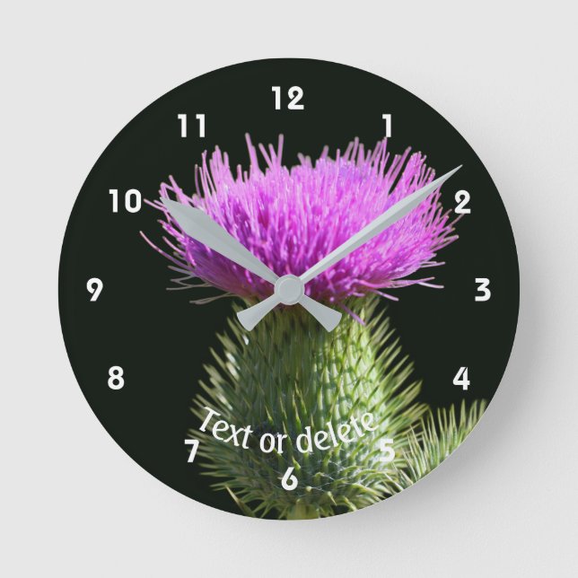Thistle Flower Personalised Round Clock (Front)