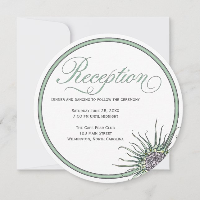Thistle Flower Round Wedding Reception Invitation (Front)