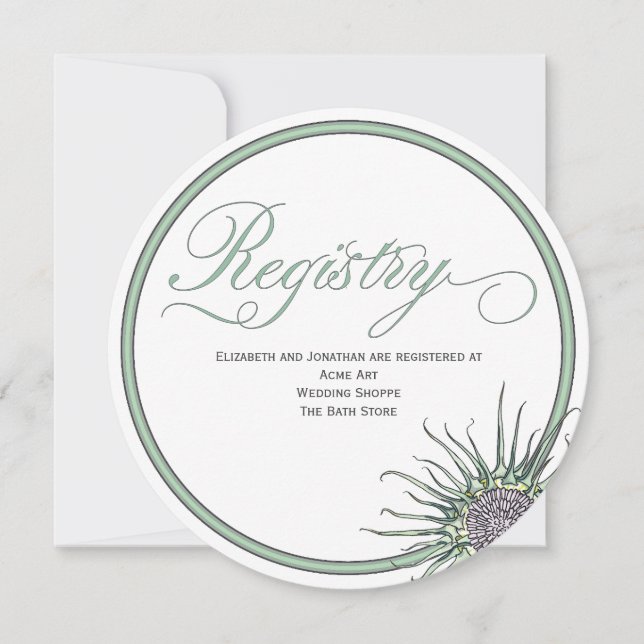 Thistle Flower Round Wedding Registry Card (Front)