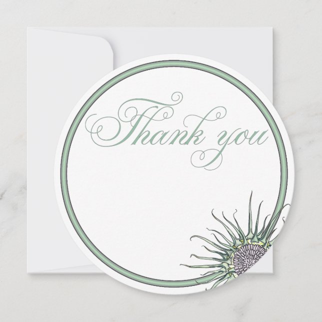 Thistle Flower Round Wedding Thank You Card (Front)