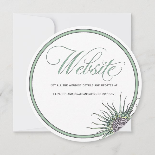 Thistle Flower Round Wedding Website Card (Front)