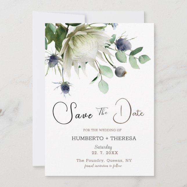 Thistle Flowers Save The Date Template (Front)