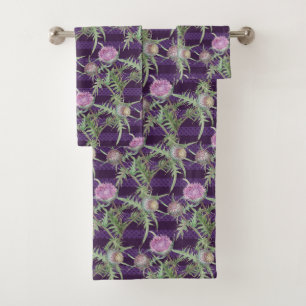 Thistle flowers violet bath towel set