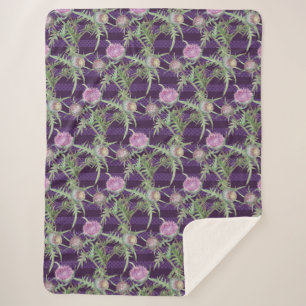 Thistle flowers violet sherpa blanket
