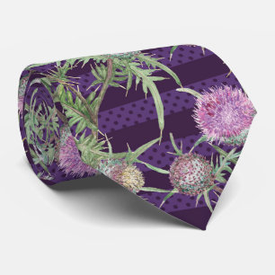 Thistle flowers violet tie