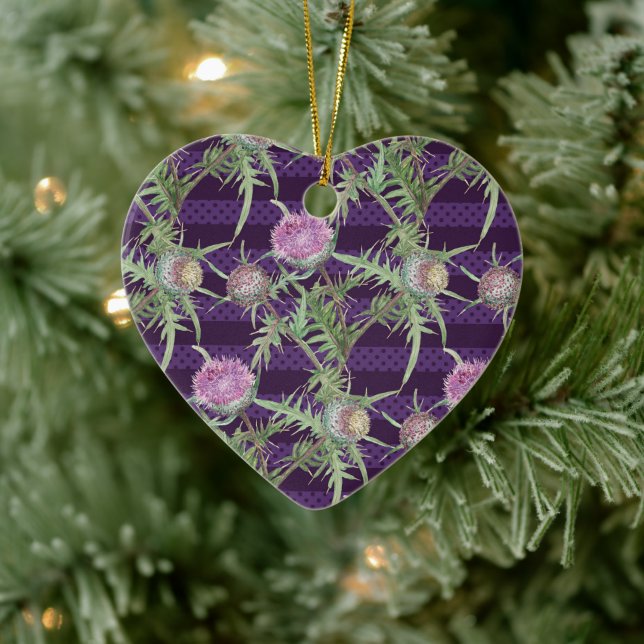 Thistle flowers watercolor pattern ceramic ornament (Tree)