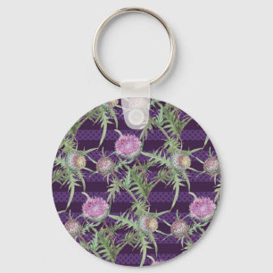 Thistle flowers watercolor pattern key ring
