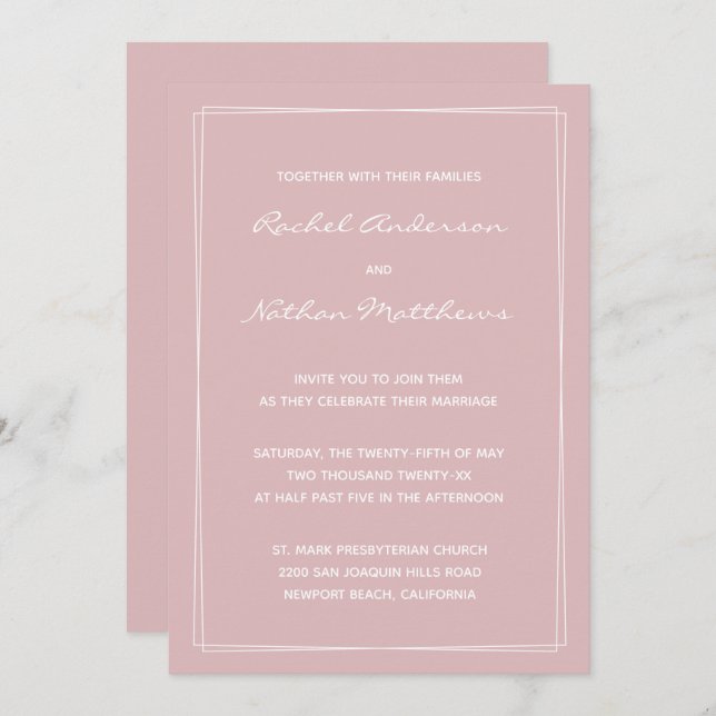 Thistle French Pink Modern Wedding Invitations (Front/Back)
