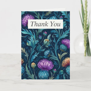 Thistle & Leaves on Dark Background Thank You Card