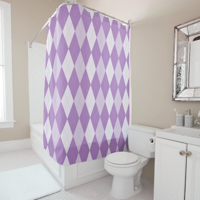 Thistle Purple Argyle Pale Violet Small Diamond Shower Curtain (In Situ)