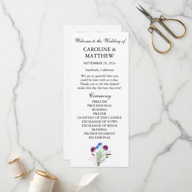 Thistle Purple Floral Elegant Modern Wedding  Program (Front/Back In Situ)