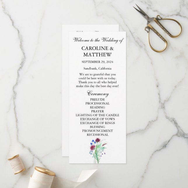 Thistle Purple Floral Elegant Modern Wedding  Program (Front/Back In Situ)